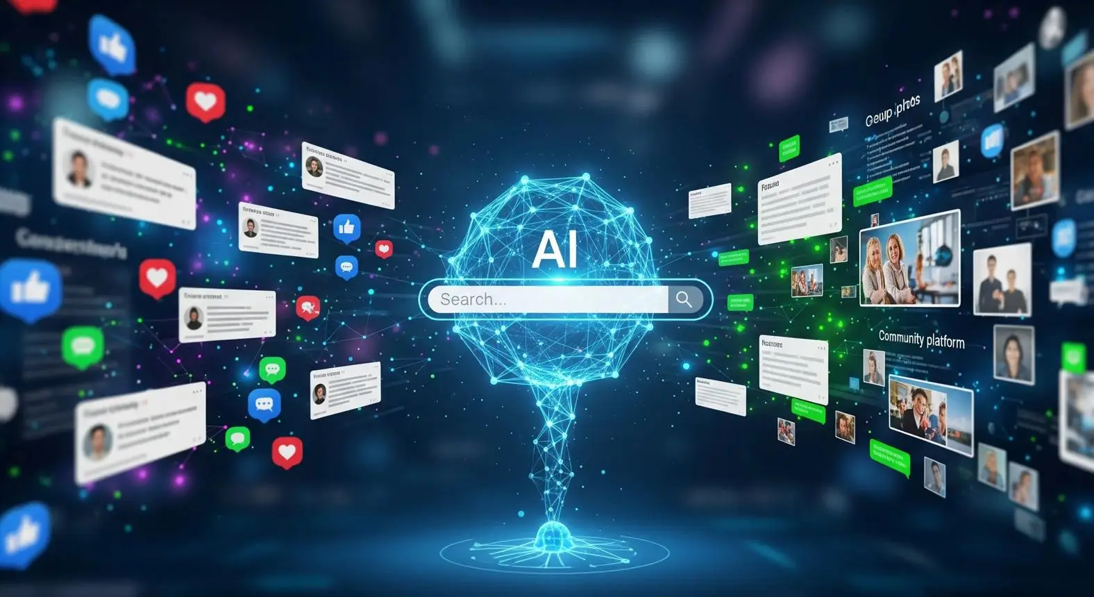 AI brain connected to website search results