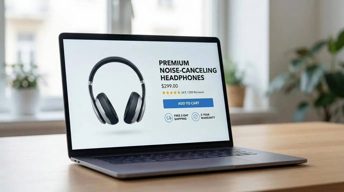 Laptop showing an online store product page