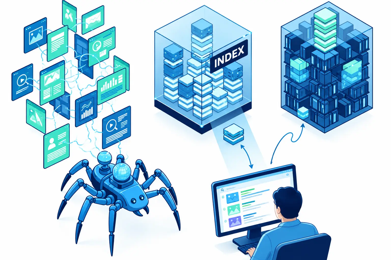 Search engine crawling, indexing, and ranking process