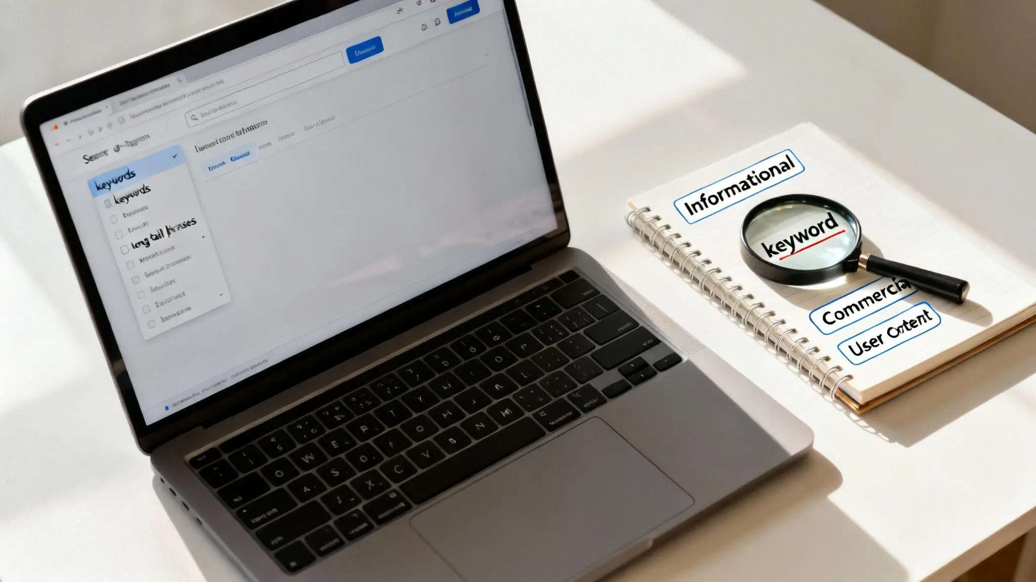 SEO specialist researching keywords and website content