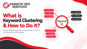 Keyword clustering infographic showing related SEO keyword groups